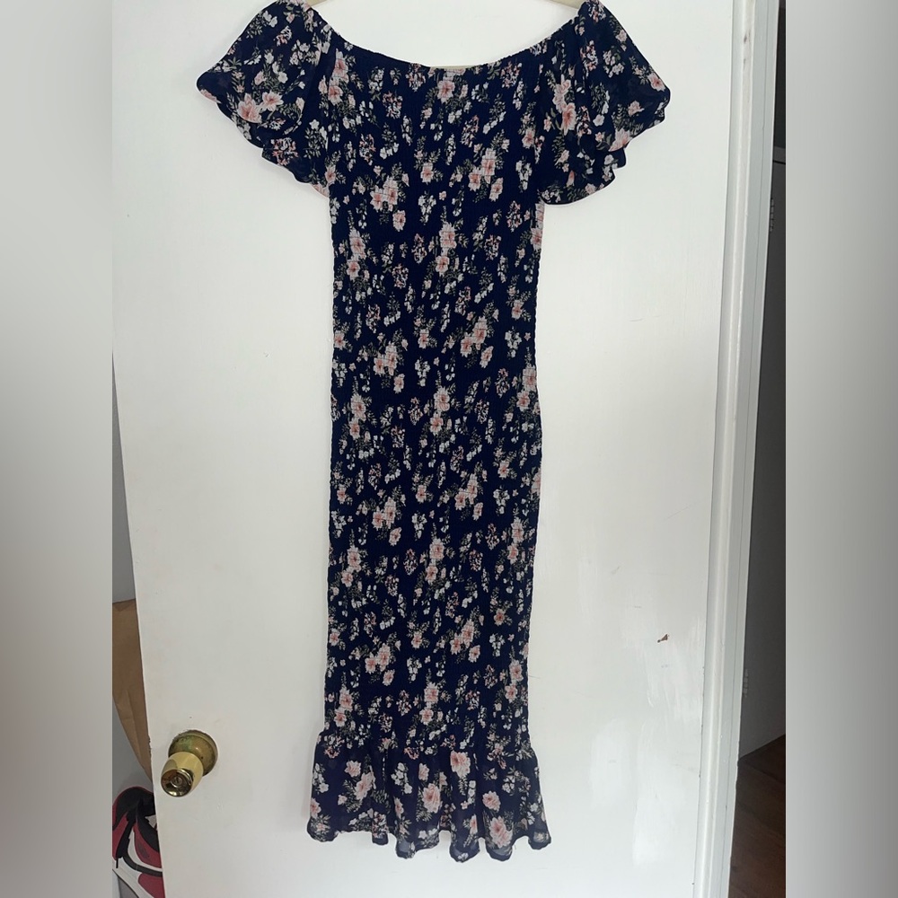Off The Shoulder Strapless Floral MIDI Dress
